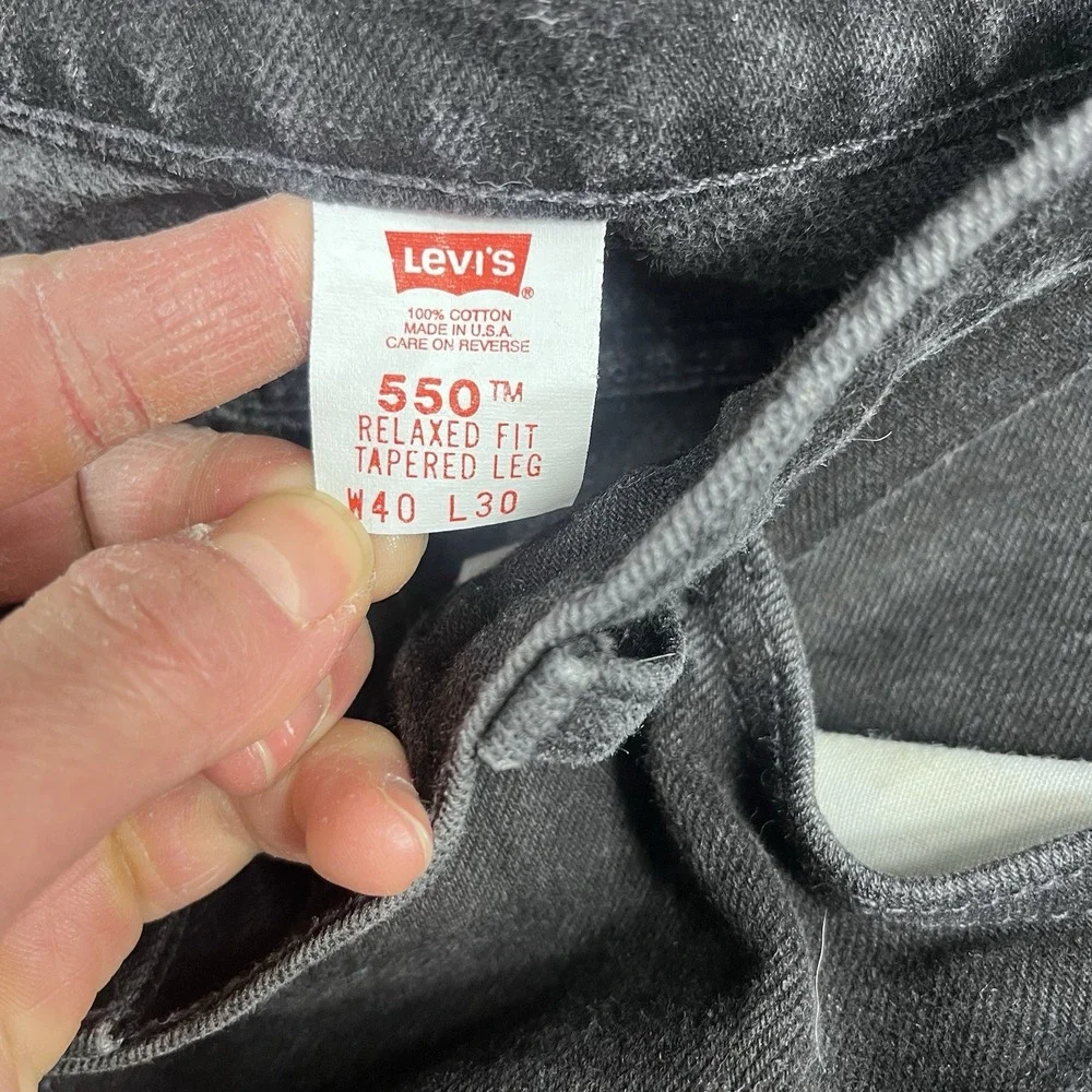 Vtg 96' Levis 550 USA Made 40x30 Mens Jeans Black Denim Relaxed Taper Orange Tab